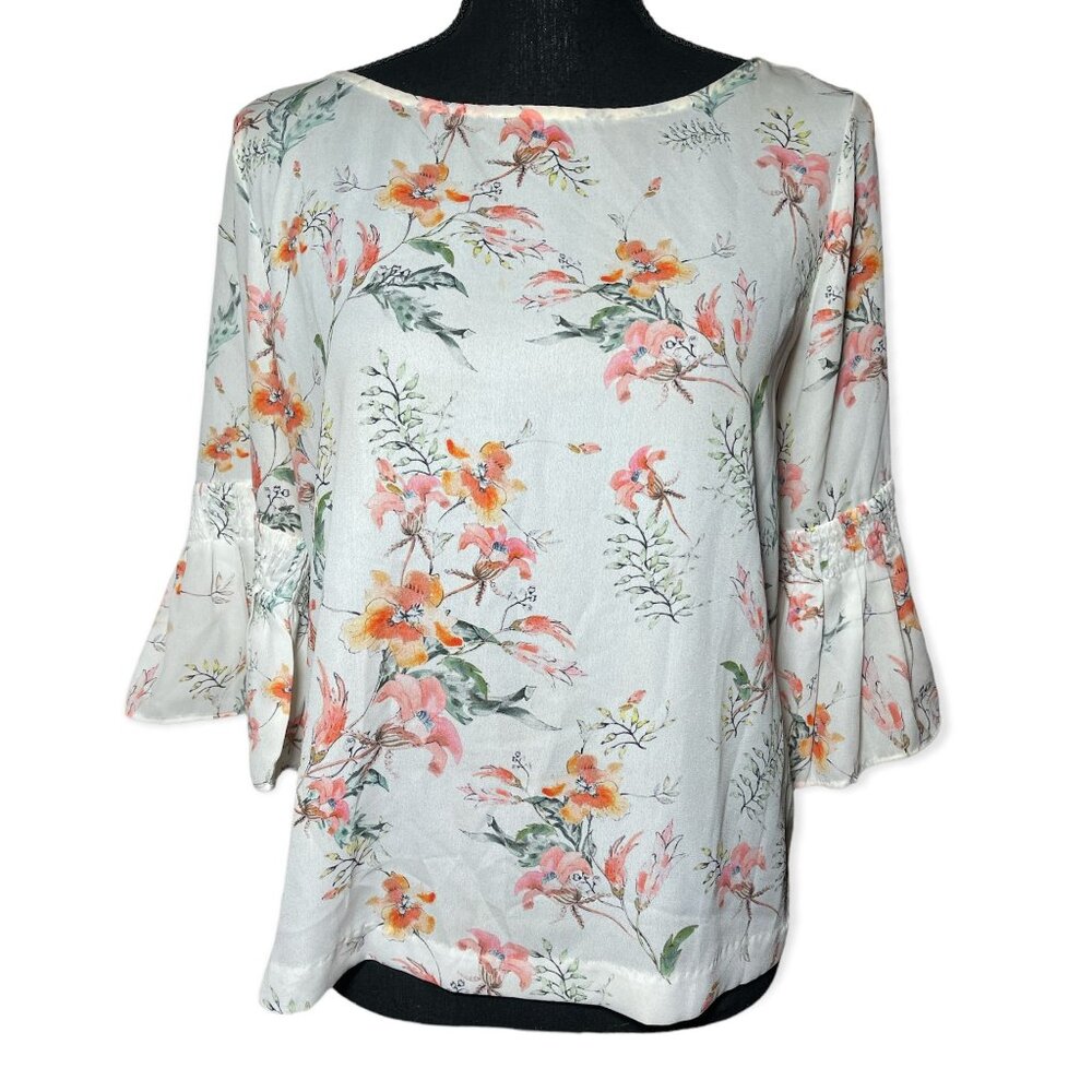 Anthropologie TabiTHA Webb floral bell sleeve blouse size small